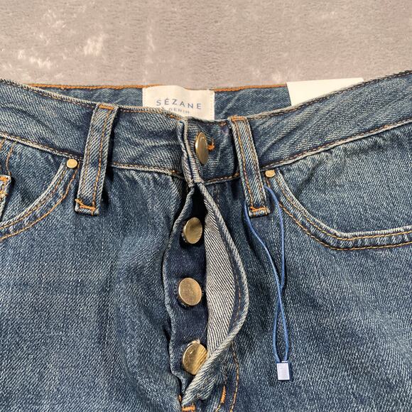Sezane Denim Jeans Womens 27 Button Fly High Rise Raw Hem Organic Cotton New - Picture 8 of 12